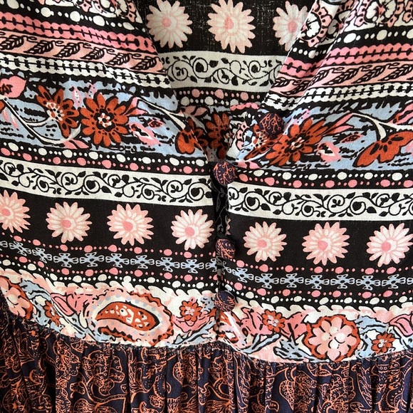 Umgee Bohemian Peasant Tassel Mixed Print Yoke Collar Tunic Top Sz S - Picture 4 of 8